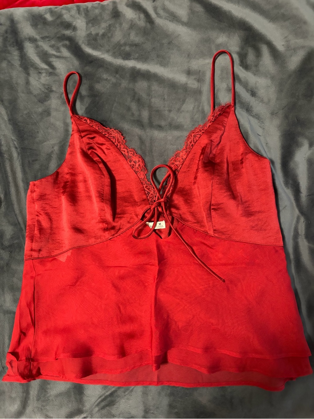 Abercrombie & Fitch Red Lace-Trim Satin Camisole